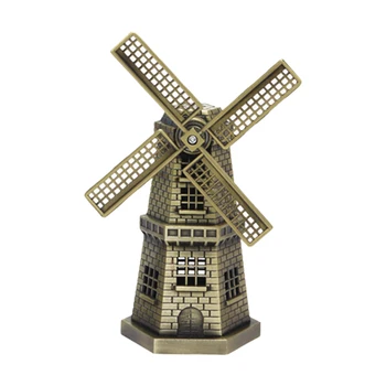 

Windmill Model Retro Figurine Building Holland Ornament Home Decor Furnishing Souvenir Vintage Dutch Craft Gift Bronze Antique