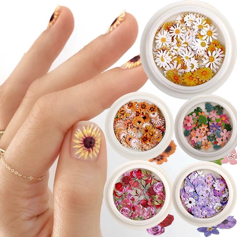 

50pcs/box Nail Art Color mixed small Daisy Flower rose ultra-thin wood pulp patch DIY nail art jewelry nail art decoration