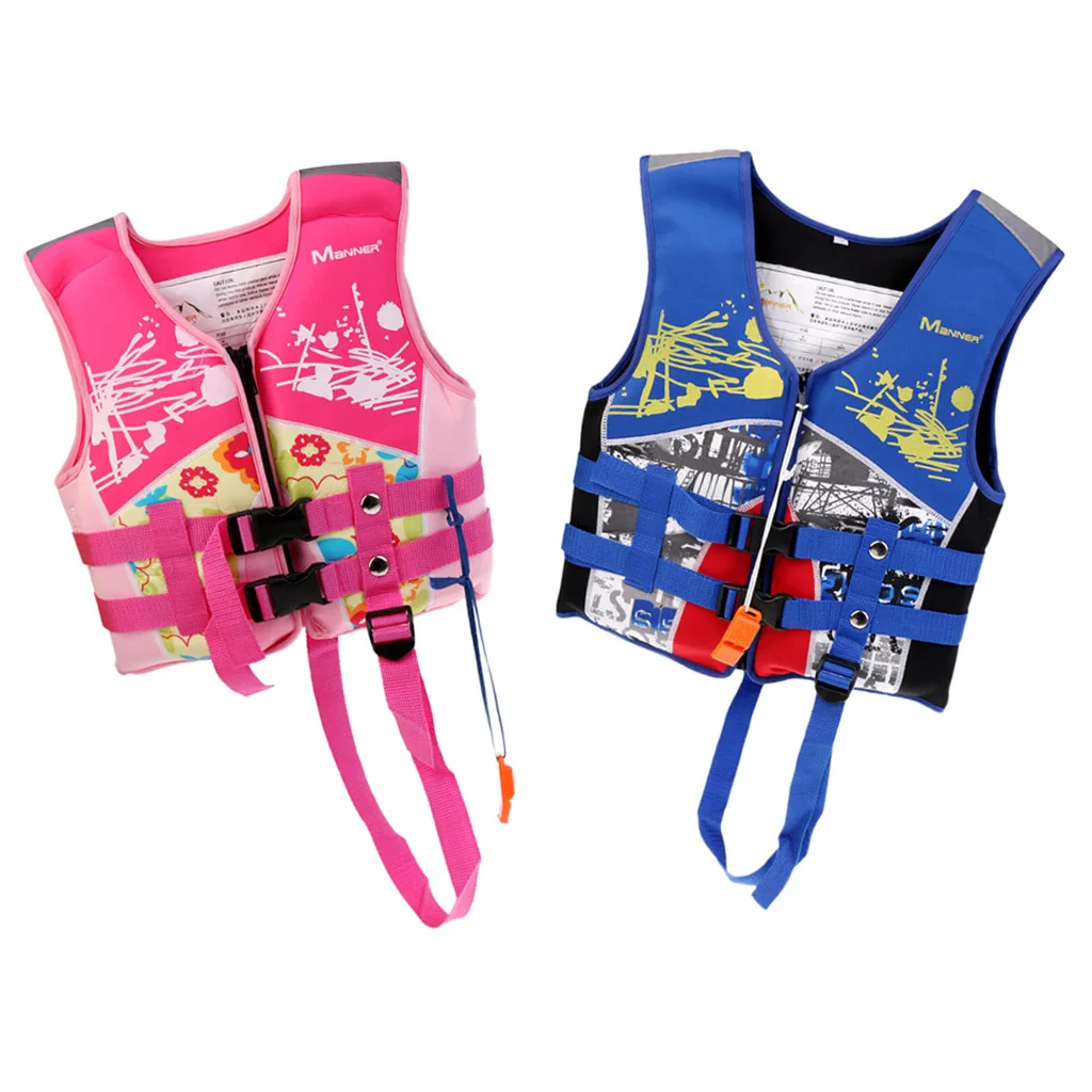 Pink/Blue 33-55lbs Weight Kids Buoyancy Life Jackets Vest with Whistle & Reflective Strip for Water Sports Swimming Boating