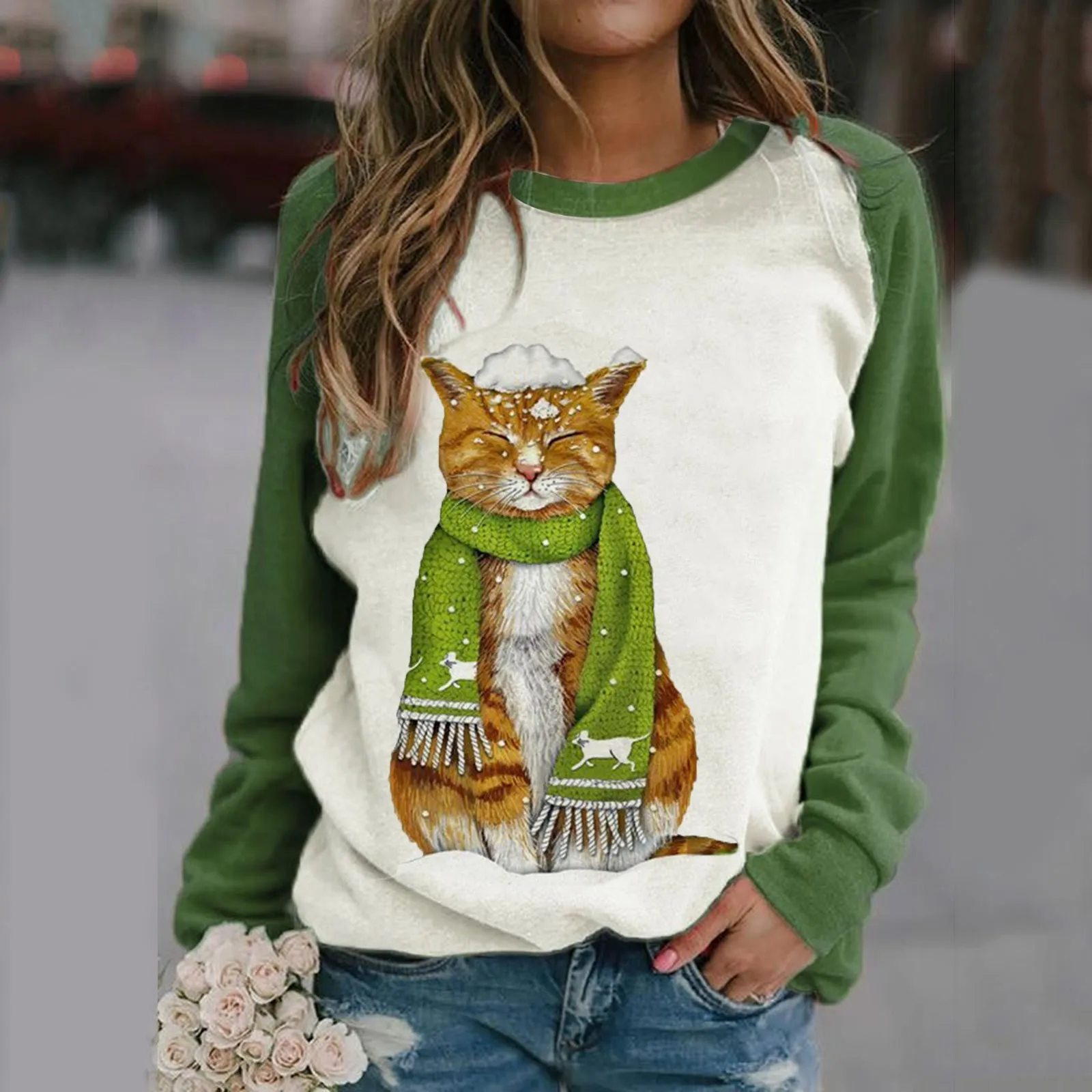 Womens Christmas Cat Sweatshirts