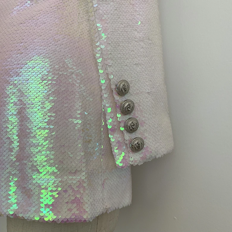 Популярная новейшая мода подиум 2019 дизайнерский Блейзер Женский двубортный шаль воротник мерцающий блестками длинный Блейзер Куртка