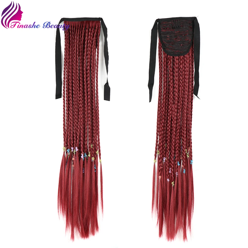 Tinashe Beauty Wrap Around Synthetic Fake Box Braids Ponytail Hair Extensions False Overhead Hairpiece Pony Tail For Black Women | Шиньоны и