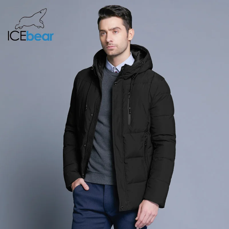

ICEbear 2018 new winter men's jacket simple fashion hooded coat knit cuff design male's thermal fashion brand parkas MWD18926D
