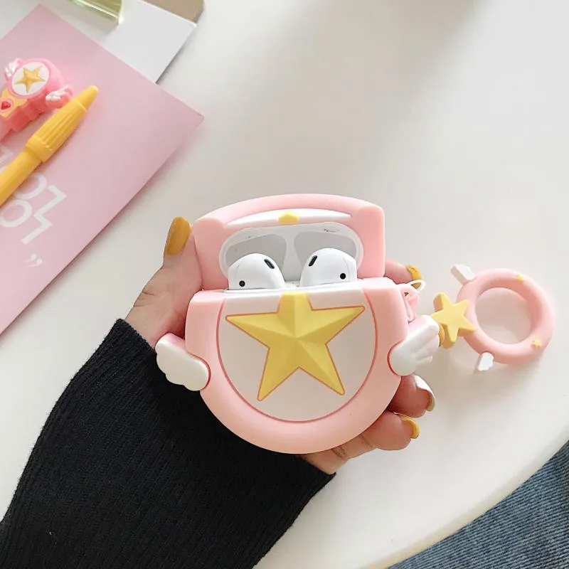 

Sailor Moon Cute Pink Silicone Earphone Bag for Apple Airpods 1/2 Case with Finger Ring Lanyard Wireless Bluetooth Airpod Cover