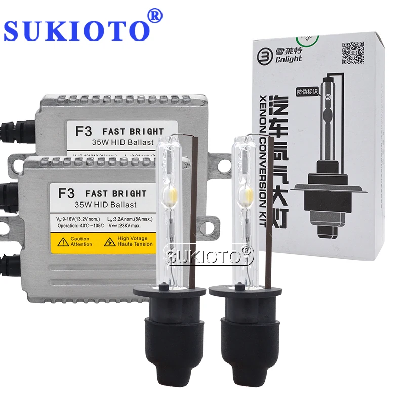SUKIOTO 35W Fast Bright DLT F3 Ballast Kit Xenon Cnlight H7 H1 H3 HB3 HB4 D2H H11 5000K 4300K 6000K HID Replacement Bulb Lamp