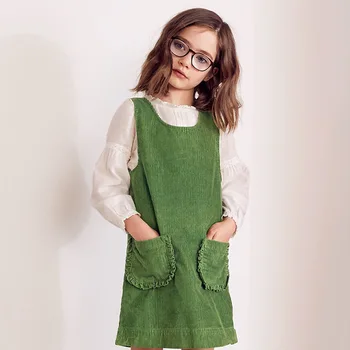 

SAILEROAD Kids Brand Clothes Autumn Baby Girls Clothes Cotton Soild Green Pocket Sundress Little Girl Sleeveless Dresses