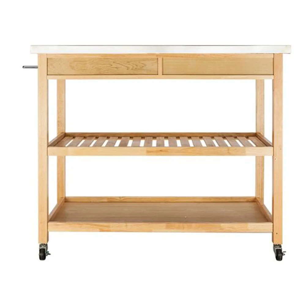 

FCH Moveable Kitchen Cart with Stainless Steel Table Top & Two Drawers & Two Shelves Burlywood