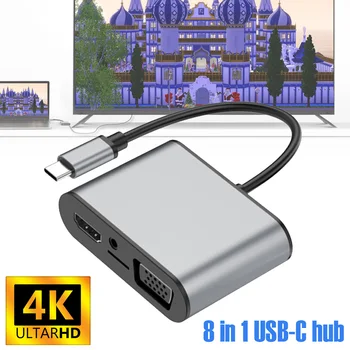 

8-in-1 Type-C Hub Type-C to HDMI Adapter USB3.0 USB 2.0 4K SD/TF Card Reader with VGA/AUX Ports USB-C Dongle Aluminum