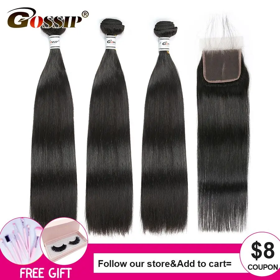 Special Price Hair-Bundles Closure Human-Hair Lace Straight Gossip with Remy Swiss YypywNEob