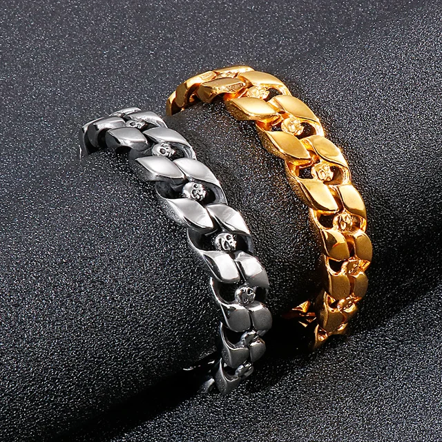 Bracelet Crâne Punk Motard En Acier Inoxydable - Chaîne Cubaine Gothique MENDEL, 8 Pouces, Style Manchette