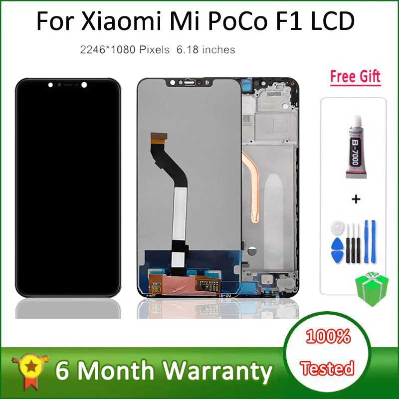 

ЖК-экран Poco F1 6,18 дюйма для Xiaomi Pocophone F1, ЖК-дисплей, сенсорный экран, дигитайзер в сборе для Xiaomi PocophoneF1 PocoF1 LCD