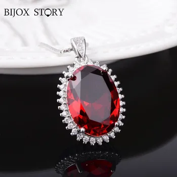 

BIJOX STOR fashion 925 Sterling silver Jewellery Necklace with oval shaped ruby Pendant for female Wedding Engagement Party Gift