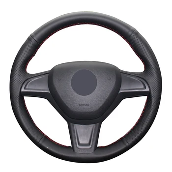 

Hand-stitched Black Artificial Leather Car Steering Wheel Cover for Skoda Yeti 2014 2015 2016 Rapid 2015