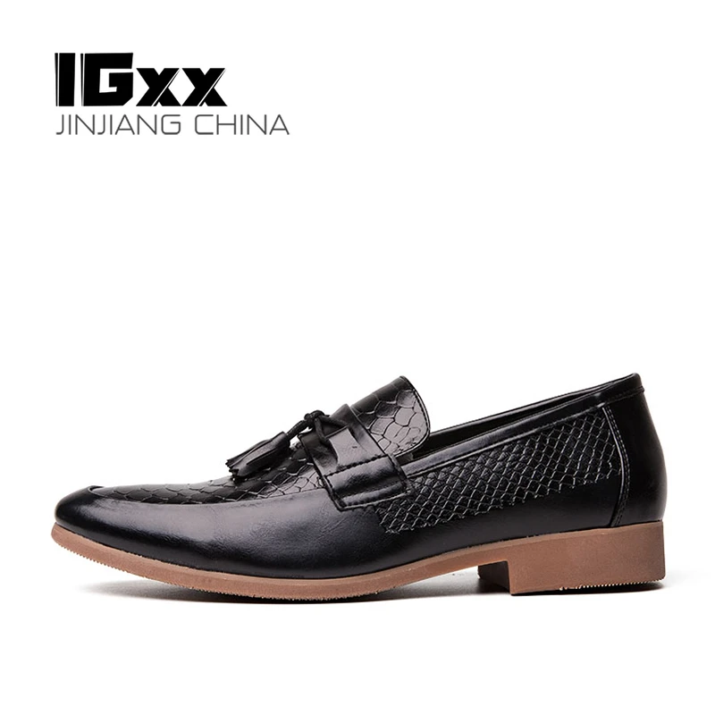 IGxx zapatos de negocios punta estrecha hombre, mocasines con borlas, suela de goma sintética, planos, para vestir, para boda|Zapatos formales| - AliExpress
