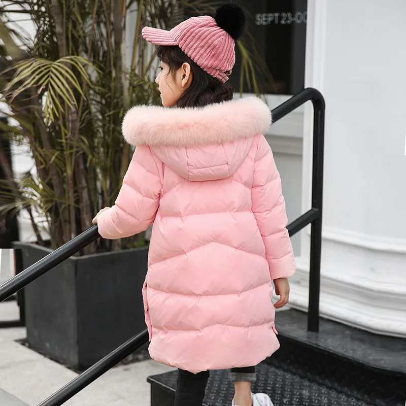 Girls Winter Down Jacket Korean Fashion Kids Thicken Hooded Long Outerwear Coat For School Girl 5 7 9 11 13 15 Years Parkas