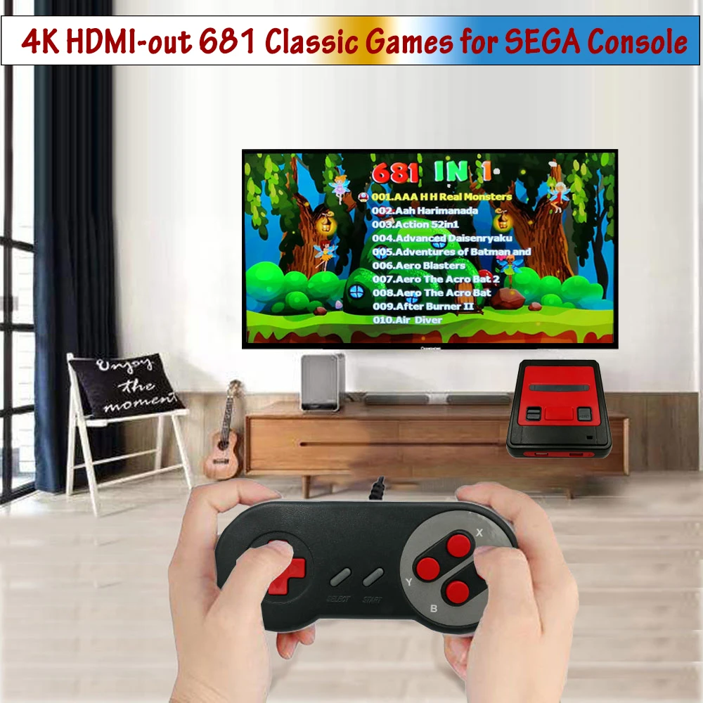 

16 Bit HDMI Video Game Console SEGA 681 In 1 Free Game High Definition Double Wired Gamepad Controller Real Hardware Stereo Gift