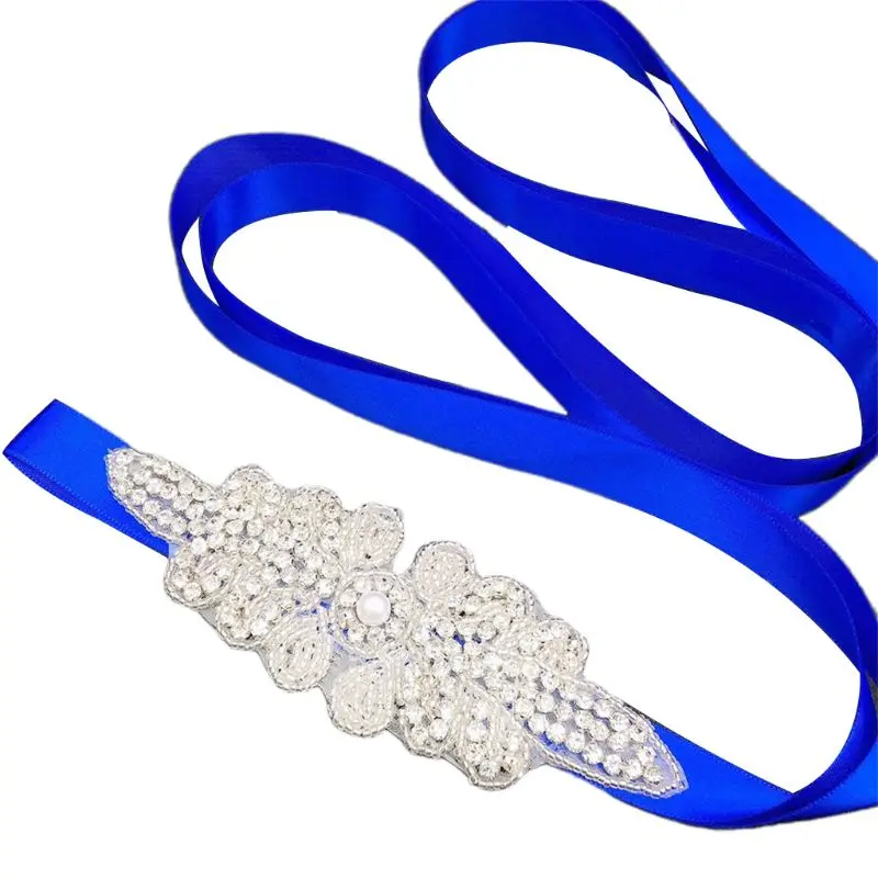 12 Colors Bridal Wedding Waist Belt Handmade Delicate Beaded Rhinestone Bownot Imitation Pearl Dress Gown Decorative Wide Sashes