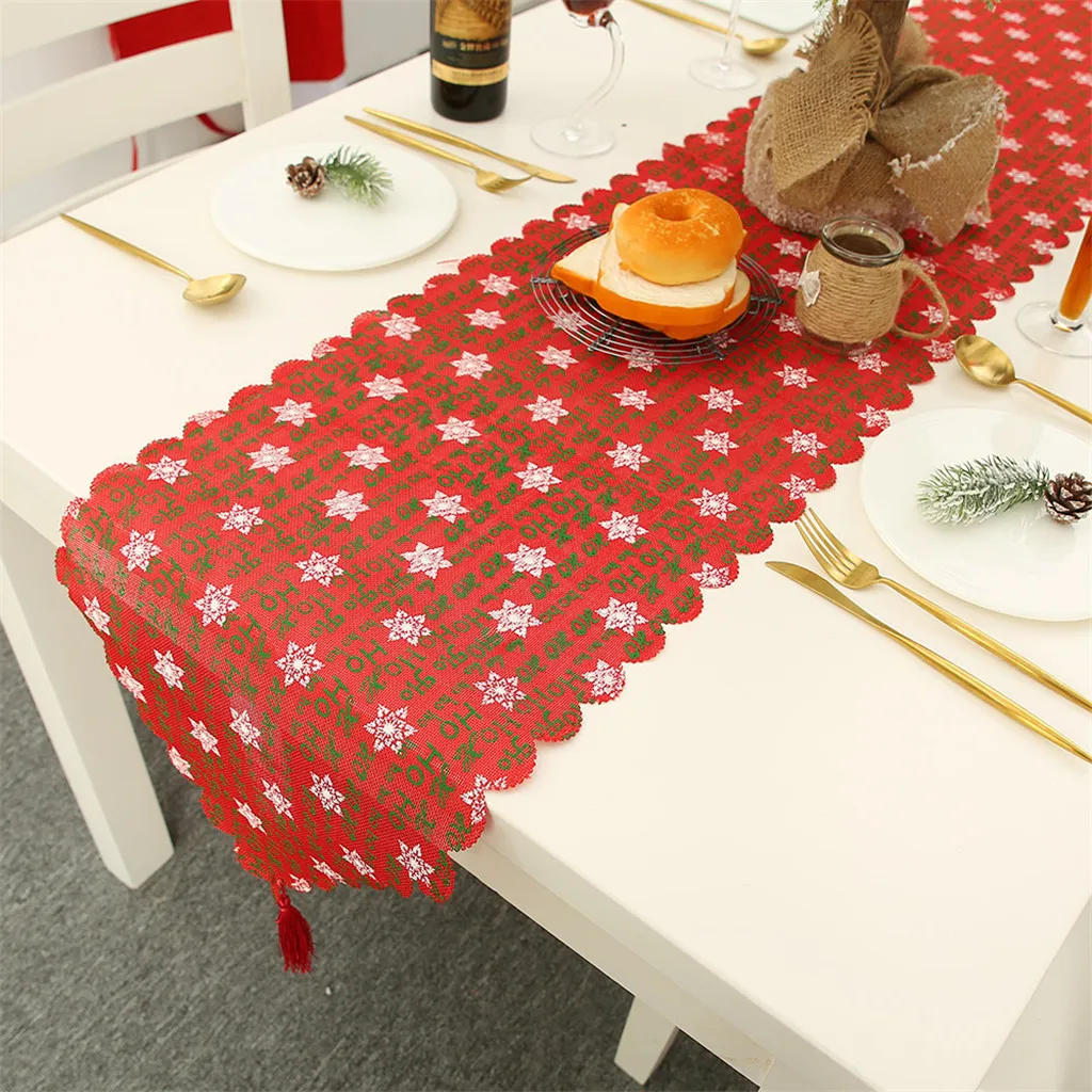Рождественское льняное украшение для стола с принтом флага, настольная кисточка для скатерти