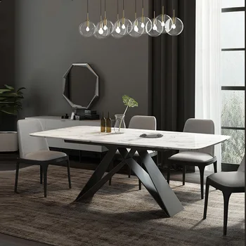 

Nordic Style Iron Hardware Furniture Combination Creative Modern Marble Dining Table