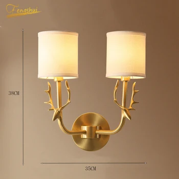 

Nordic Fabric Lampshade Bedroom Bedside Sconce Lamp Modern Antlers Copper LED Wall Lights Lighting Decor Corridor Indoor Lamp