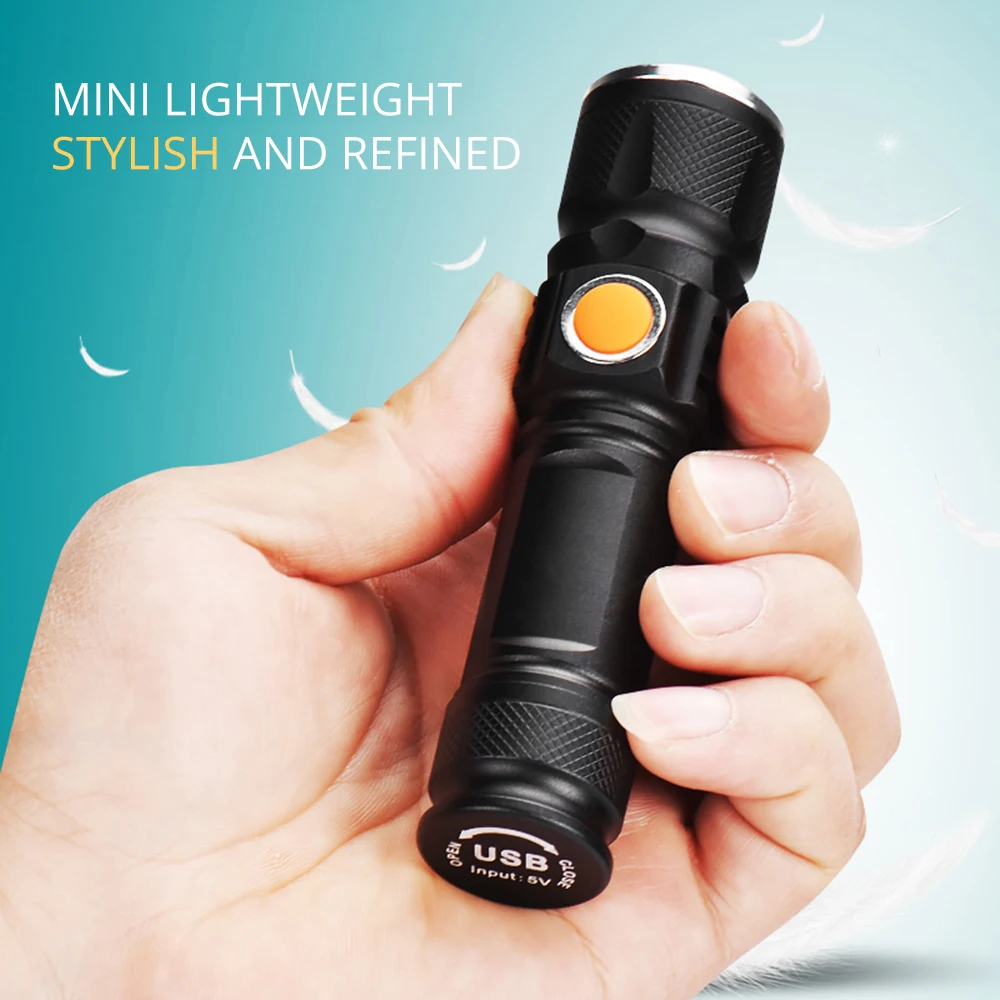 Светодиодный светильник-вспышка с зарядкой от USB, блики, встроенный фонарь на литиевой батарее 18650, водонепроницаемый портативный светильник с зумом для наружного освещения, светильник ing