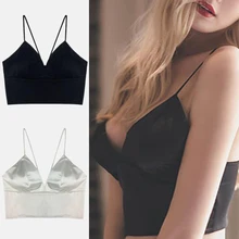 Сексуальный Атласный топик, удобные топы, Женский беспроводной вязаный жилет, Плетеный женский пояс-спагетти, футболка с нагрудной накладкой, Cami