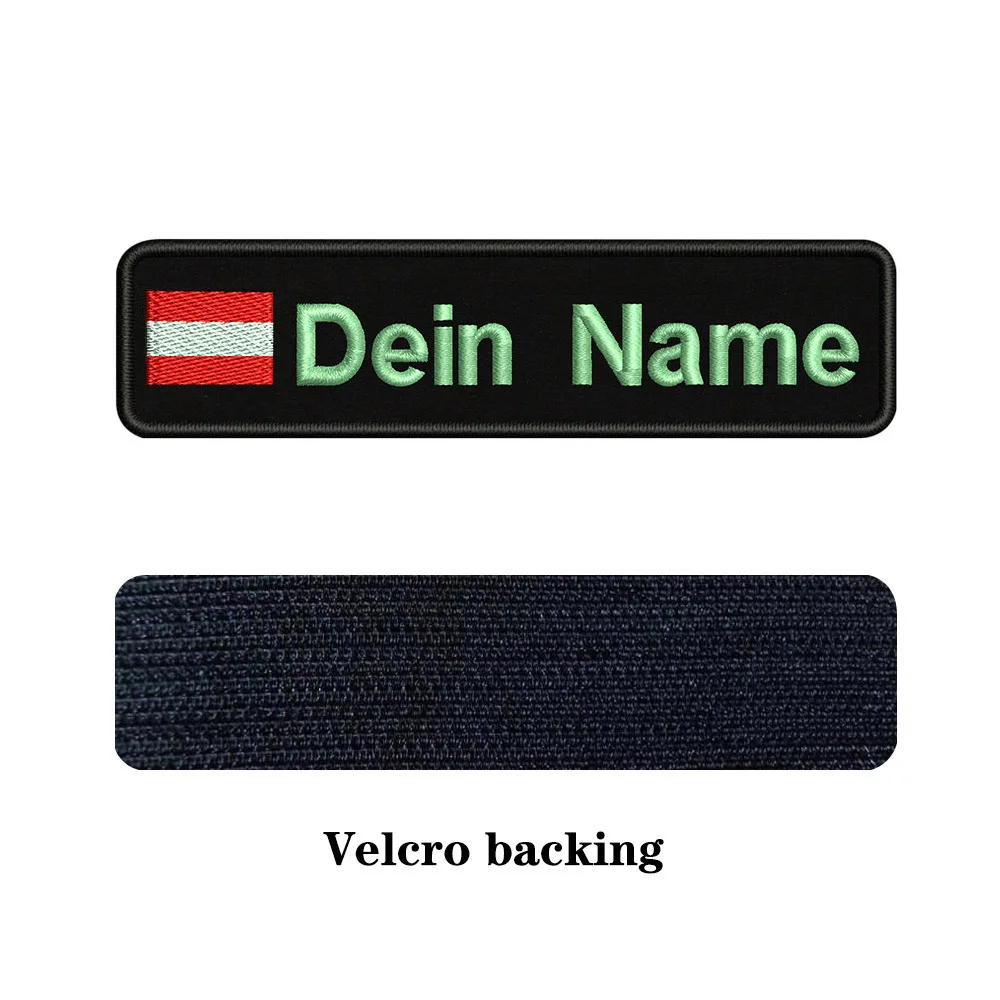 На заказ Вышивка Австрийский флаг имя или заплатка с текстом 10 см* 2,5 см значок Железная на или липучке Подложка для одежды брюки рюкзак шляпа - Цвет: Light blue-Velcro