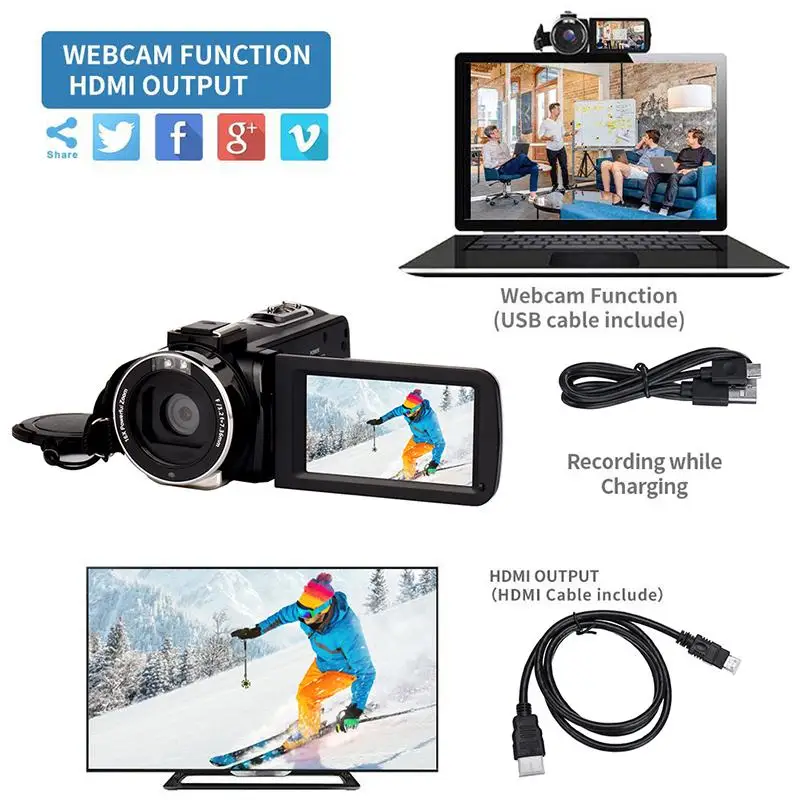 Professional 4K WIFI HD Camcorder Video Camera Night Vision 3 Inch LCD Touch Screen 16X Digital Zoom Camera With Microphone Lens