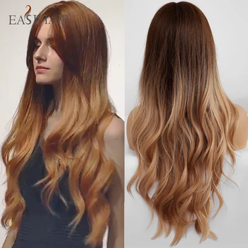 

EASIHAIR Long Black to Brown Ombre Synthetic Wigs For Women Natural Hair Wigs High Temperature Fiber Glueless Wavy Cosplay Wigs