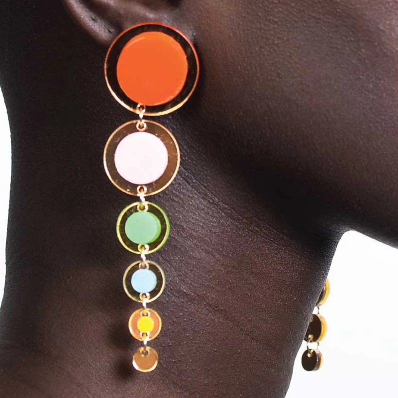 KUGUYS Golden Colorful Acrylic Round Long Tassel Drop Earrings for Women Trendy Jewelry Fashion Gift Hyperbole Accessories - Image 5