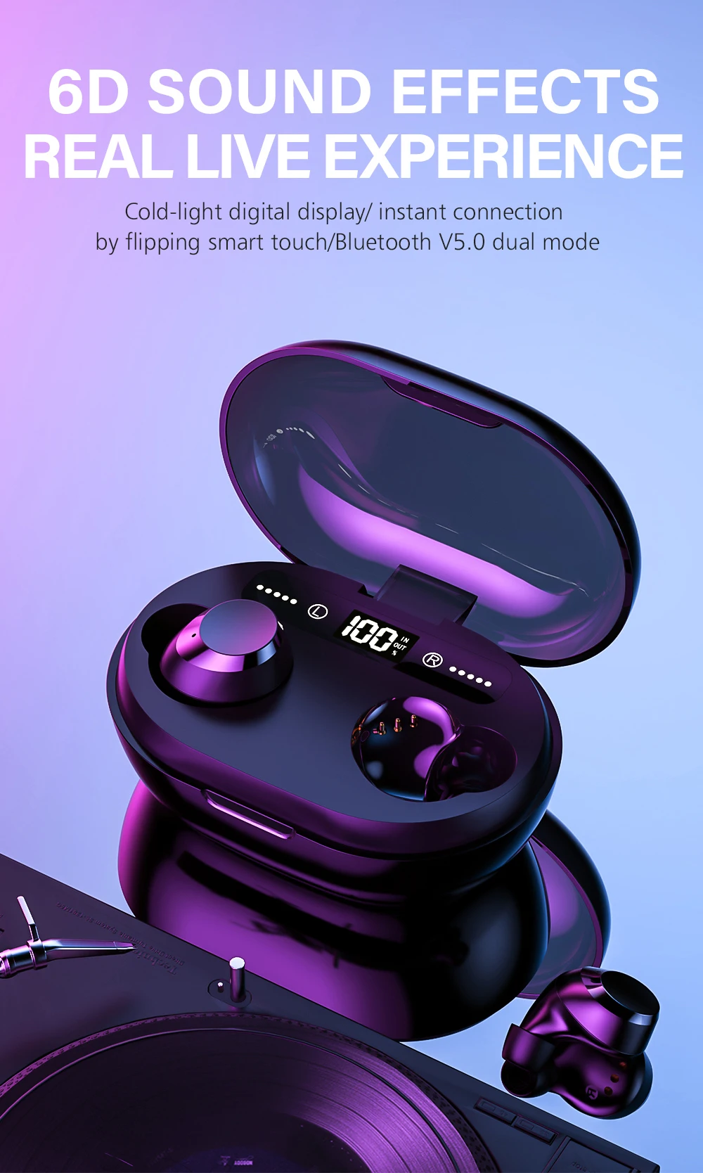 C8S TWS Bluetooth V5.0 Беспроводные наушники с сенсорным управлением с 2000 мАч Светодиодный дисплей питания