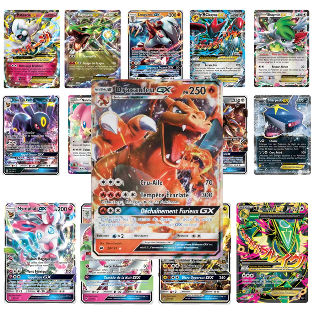 TOMY 100 Pcs French Version Pokemon GX Shining MEGA Cards Game Battle Carte Trading Cards Game Children Toy