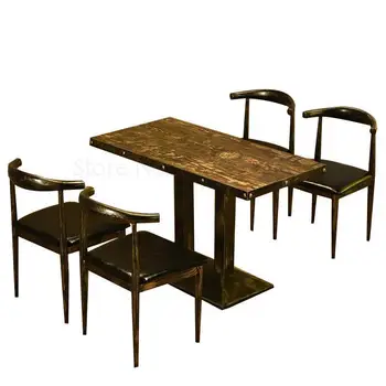 

Retro theme cafe restaurant table dessert snack barbecue restaurant milk tea hot pot restaurant fast dining table and chair comb