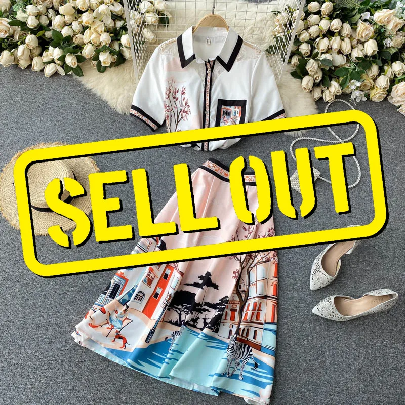 DEAT Women Midi-long Skirt New Arrivals Lapel Printing Short Two Piece Set Fashion Temperament Spring Summer 2021 11D79 |