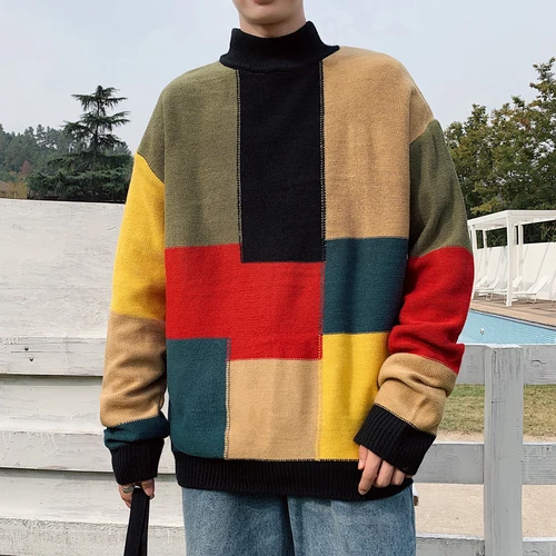 MIAMOOM мужской модный свитер в стиле пэчворк Повседневный пуловер осенне-зимняя одежда - Цвет: Черный