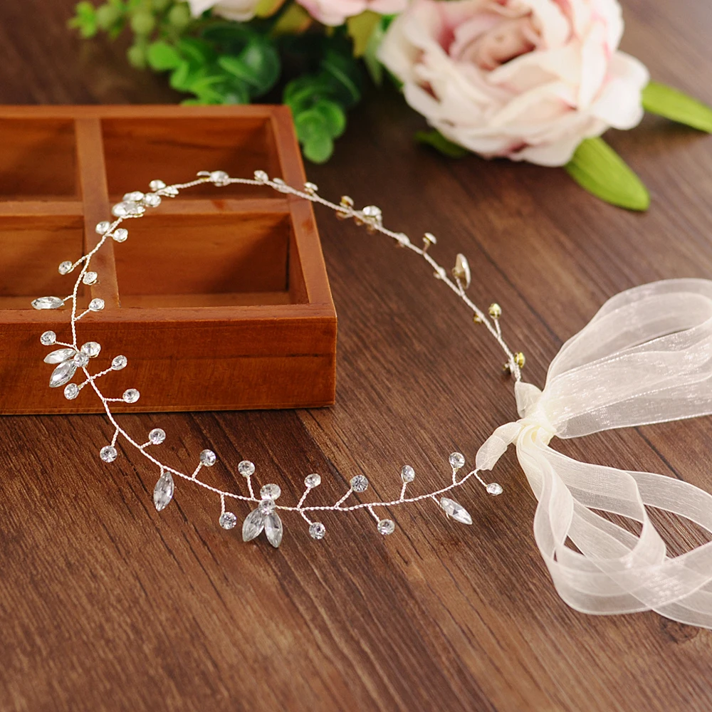ivory organza TRiXY H11-s кристалл свадебные аксессуары для волос пояс для волос Свадебные украшения для волос невесты головной убор повязка на голову - Цвет: ivory organza