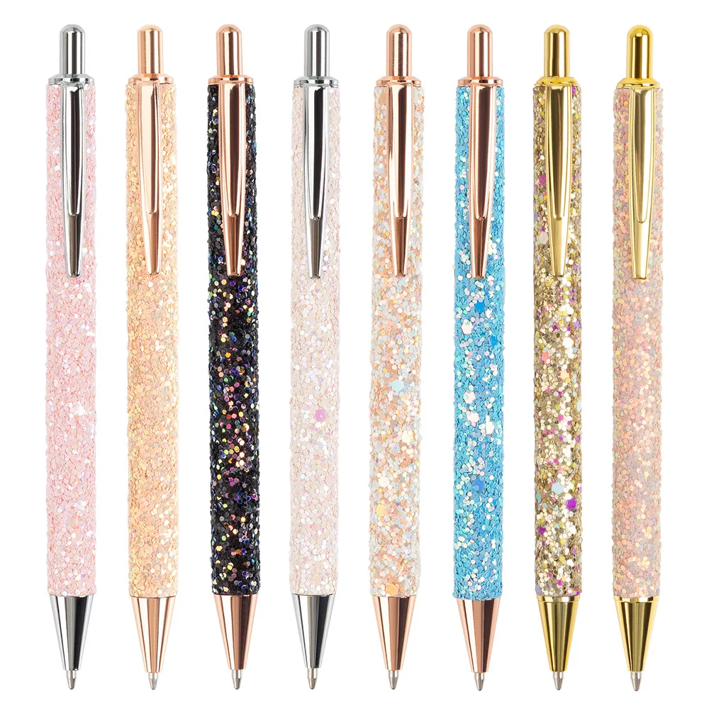 Colorful Glitter Ballpoint Pen School Supplies Office Black Ink Pen Stationery 