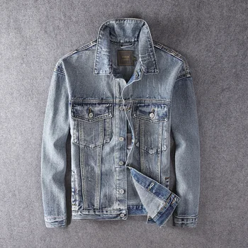 

Fashion Streetwear Men Jackets Embroidery Designer Ripped Denim Coats Retro Washed Hip Hop Jackets Men Bomber Jackets Hombre