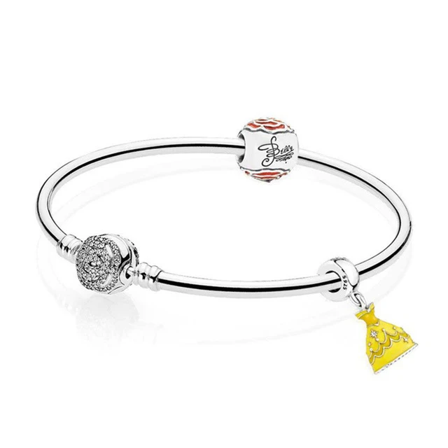 

SIENTO 100% 925 Sterling silver Belle's Enchanted Rose Bangle Set Clear CZ fit DIY charm Bracelets jewelry A set