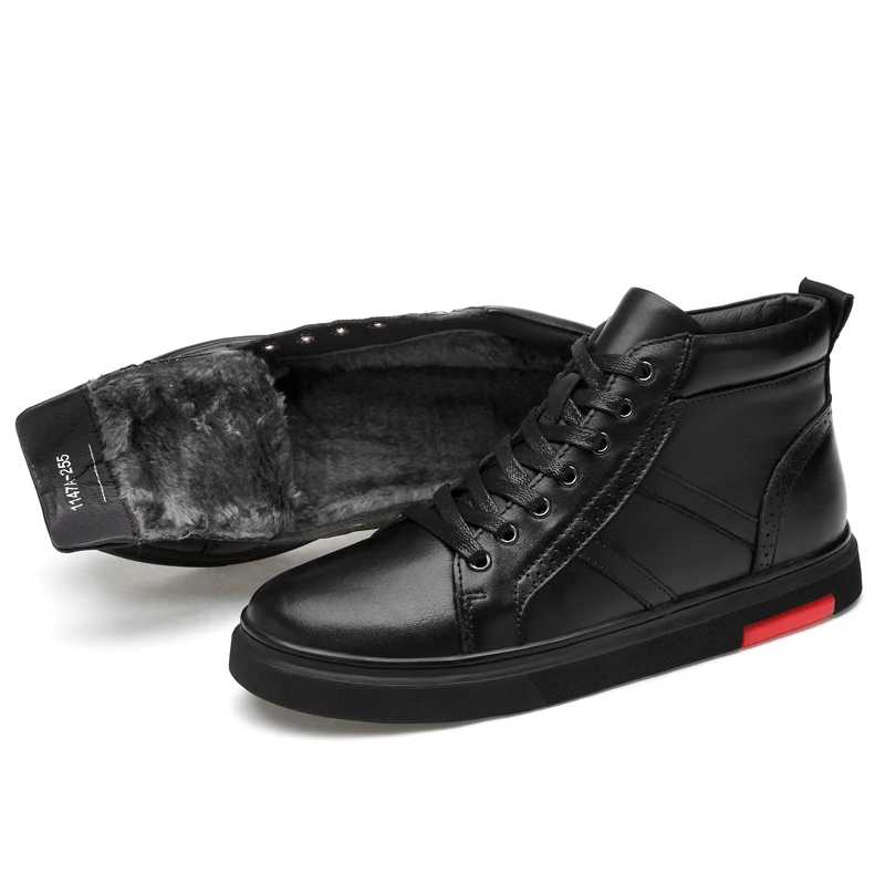 Мужская повседневная обувь; мужские кожаные кроссовки; Дизайнерская обувь для мужчин; высококачественные черные кожаные кроссовки; зимние Бархатные кроссовки - Цвет: Velvet
