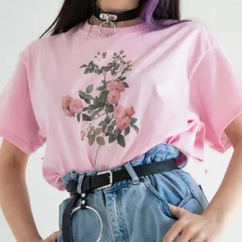 

Hillbilly Female Short Sleeve Floral Print Vintage T shirt Oversized Summer O Neck Tops Funny Uzzlang Gothic Graphic Tees Women