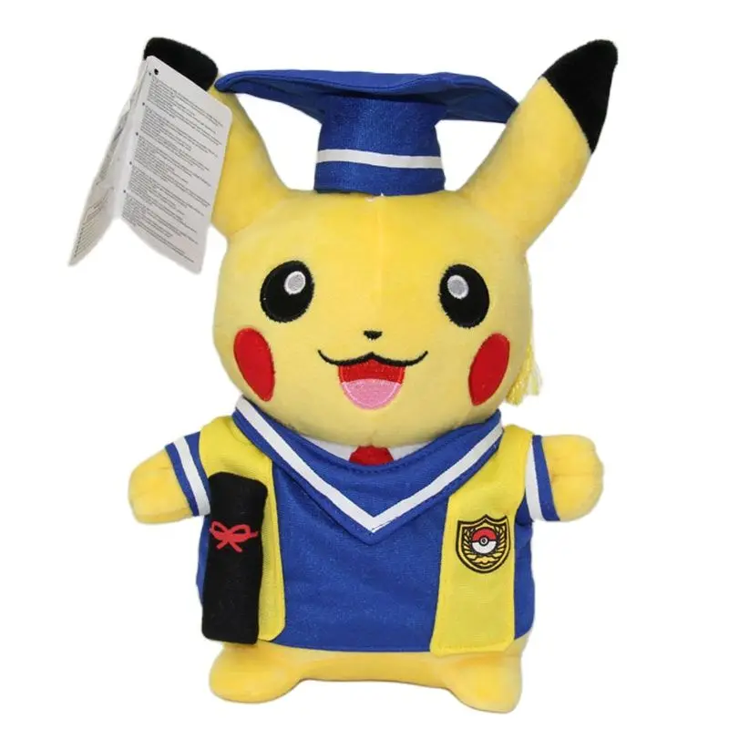 28cm TOMY Pokemon Pikachu Stuffed Plush Dolls Graduate Gifts Pikachu in Master's Gown Doll Toys TFA1816