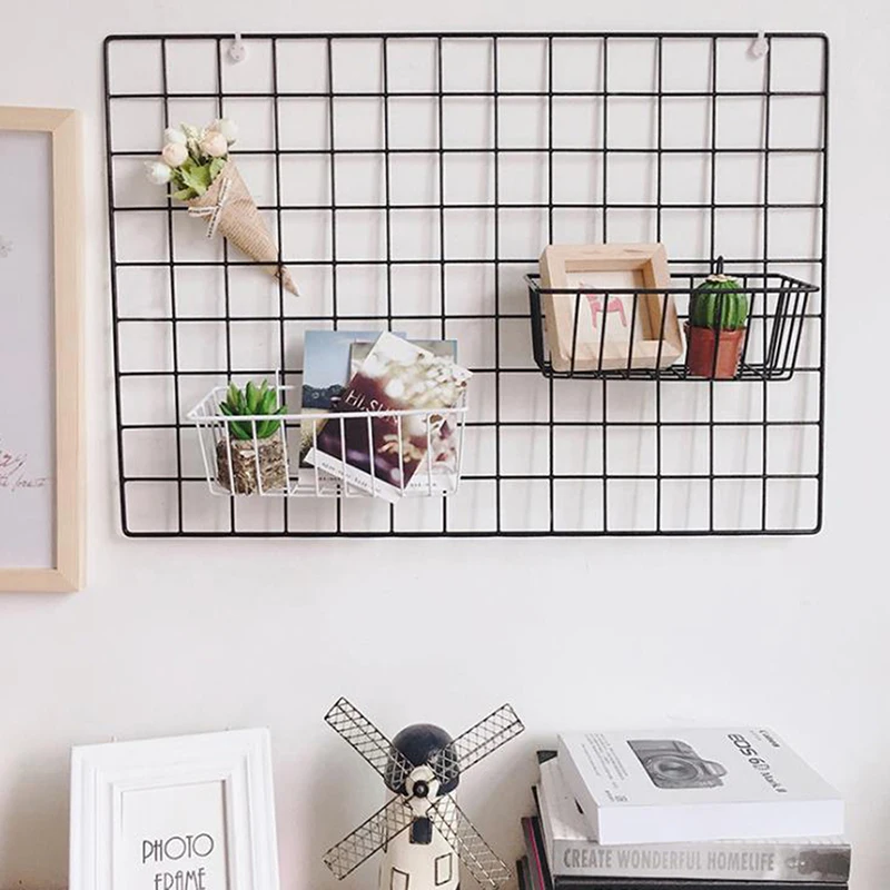 Modern Home Wall Decoration Iron Grid Nordic Art Photo Displaying Frame Party Metal Shelf Mesh Postcards DIY Decor Shelves afbeelding