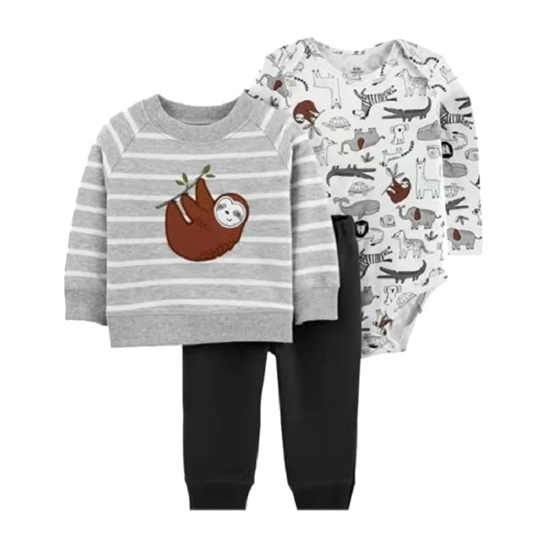 Baby Girl Clothes Set 2021 Fall Long Sleeve Zipper Cartoon Jacket+Romper+Pant Newborn Boy Outfit 6-24M vintage Baby Clothing Set