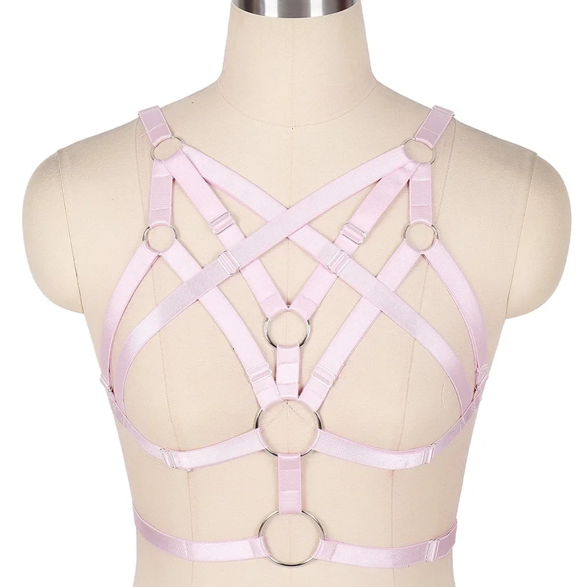 Body Harness Bra Pentagram Top Cage Breast Belt Plus Size Elastic Hollow Out Night Clubs Gothic Punk Women Strappy Sexy Lingerie - Цвет: MLCO0002-PINK