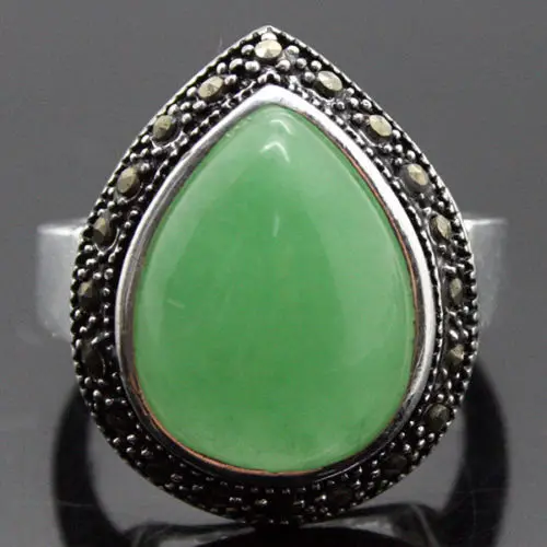 

wholesale good wholesale RARE HUGE DROP GREEN gem MARCASITE 925 STERLING SILVER RING SIZE 7/8/9/10 5.29 for women jewelry