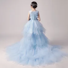 Детские синие Бальные платья, кружевные каскадные Бальные платья с оборками, 16 милых нарядных платьев для девочек на выпускной, Robe De Quinceanera