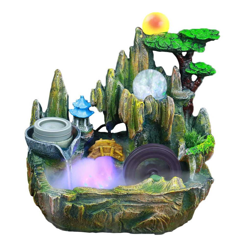 10 1//5 Inches High Unique Design Indoor Waterfall Feature Relaxation /& Meditation Fountain for Home Office Decor Valentinyii Tabletop Water Fountain with Rolling Ball and Led Light