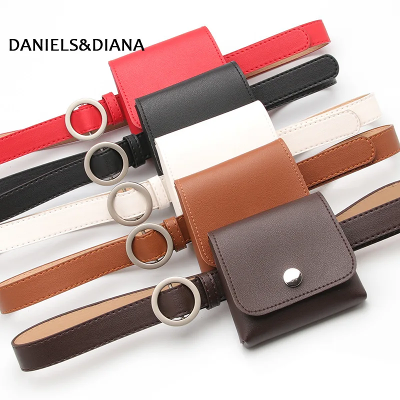 

Fashion New Cool Non-Hole round Buckle Thin Leather Belt Purse Female Casual Key and Coin Waistband