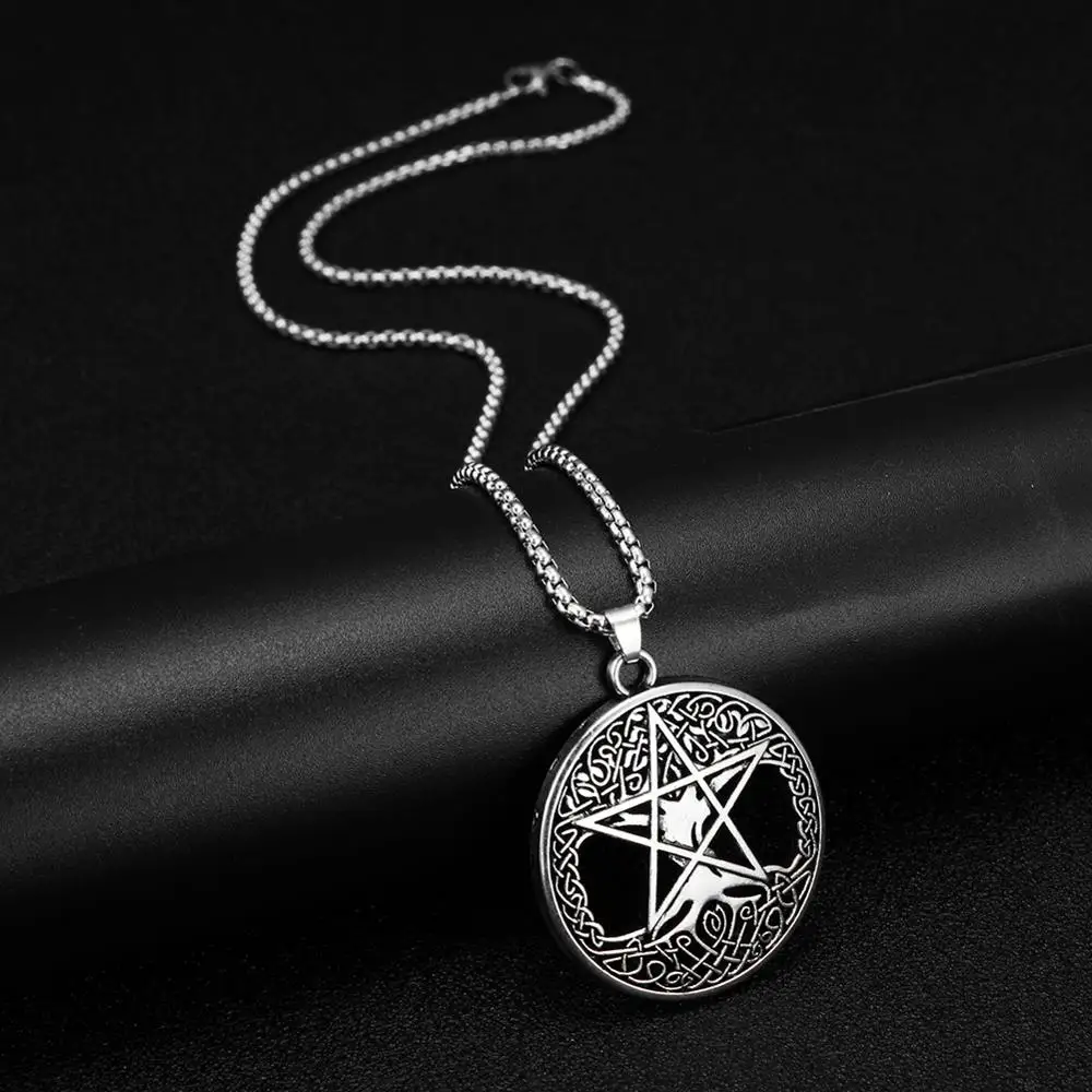 Fishhook Двусторонний Узелок кулон Пентакль ожерелье золотой цвет Morningstar печать